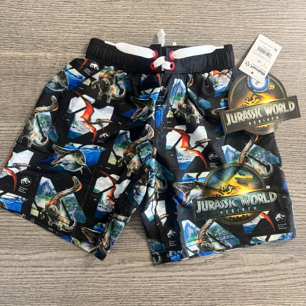 Jurassic World Rebirth Graphic Boys Swim Shorts Trunks Size 4/5